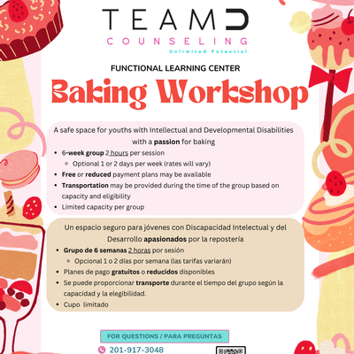 Baking Workshop (Social/Life Skills Group) for youth with I/DD ages 4-21 (TeamUp Counseling)