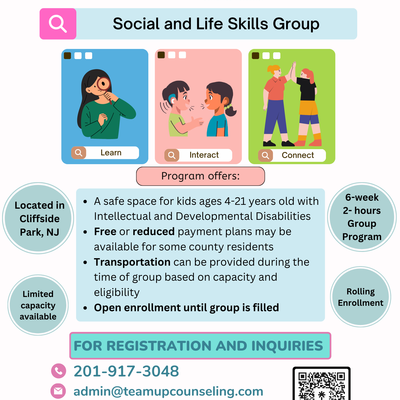 Social and Life Skills Group for youth with I/DD ages 4-21 (TeamUp Counseling)
